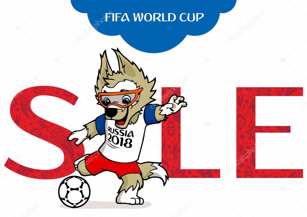The word Sale is used in Russian decorative ornament making it bright and attractive, and the image of the wolf doing the poster is recognizable and popular