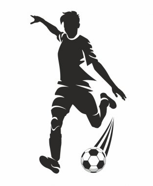 Bir vektörde yapılan bir futbolcu dinamik yaratıcı siluet spor bir ruh hali ürün vermek ve satışları artırmak.