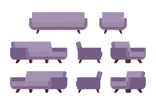 Zestaw retro liliowy sofa i fotel — Wektor stockowy