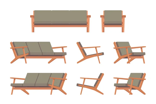 Set aus grünem Retro-Sofa und Sessel — Stockvektor