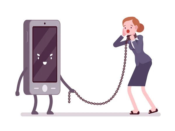 Γυναίκα είναι υποδούλωσαν από το smartphone — Διανυσματικό Αρχείο