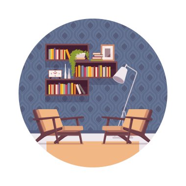 Retro iç raflardan, sandalyeleri, lamba