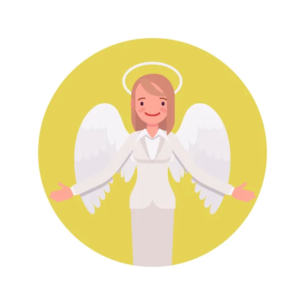 Mulher anjo em um círculo amarelo — Vetor de Stock