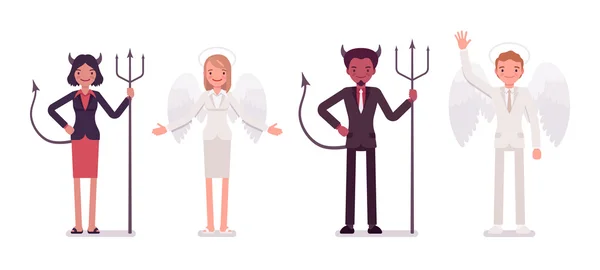 Set aus männlichen, weiblichen Engel und Teufel in einem formellen Kleid — Stockvektor