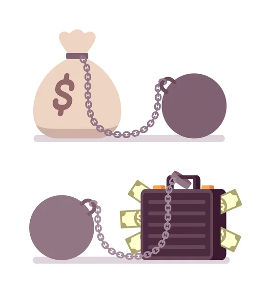 Case and money sack on a metal chain with weight — ストックベクタ