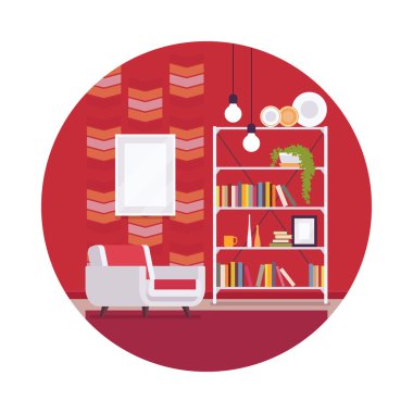 Bir daire içinde kırmızı duvarlı Retro iç