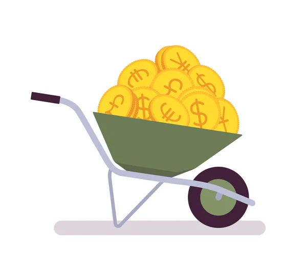 Wheelbarrow full of coins — Stock Vector
