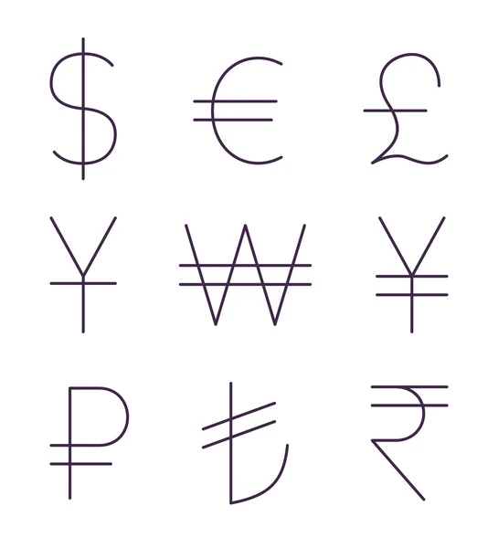 Ensemble de signes de devises minces — Image vectorielle