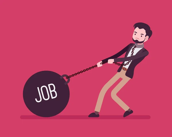 Homme d'affaires traînant un poids Job on chain — Image vectorielle