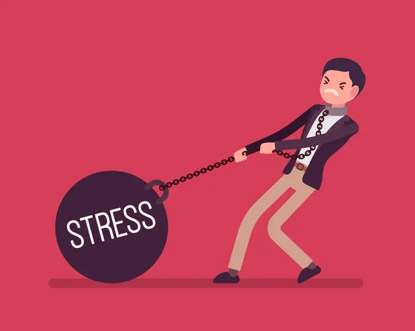 Businessman dragging a weight Stress on chain — Stock Vector