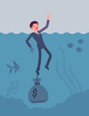 İşadamı olan bir Doları torba zincirleme boğulma