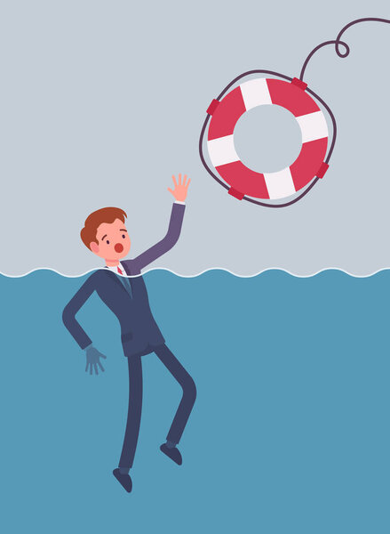 Giving a lifebuoy for drowning businessman