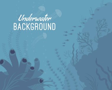 Deniz süngeri ile sualtı arka plan şablonu