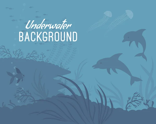 Unterwasser-Hintergrund-Vorlage mit Delphin — Stockvektor