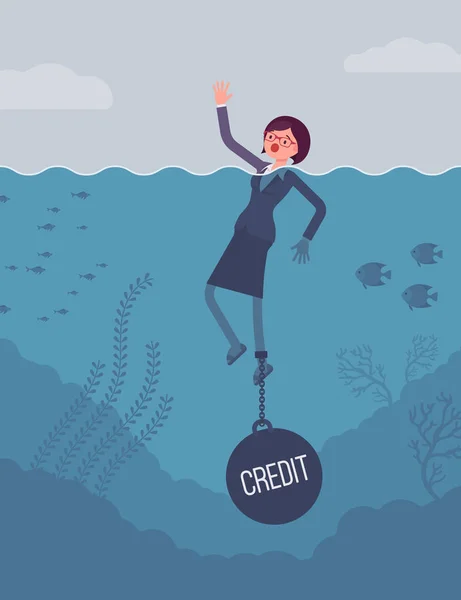 Kobieta interesu utonięcia łańcuchowej o masie kredytowej — Wektor stockowy