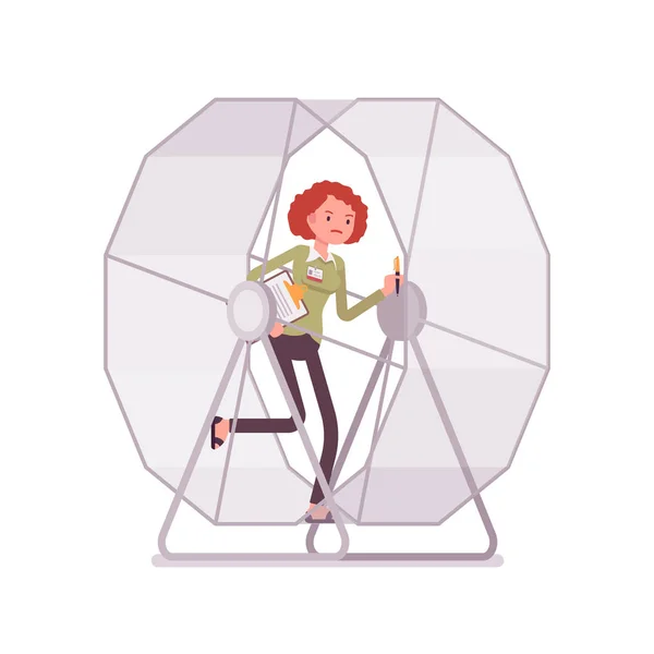 Femme d'affaires dans une roue de souris — Image vectorielle