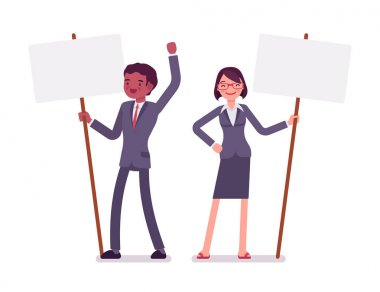 Erkek ve kadın ayakta ile işaretler, kopya alanı kazık