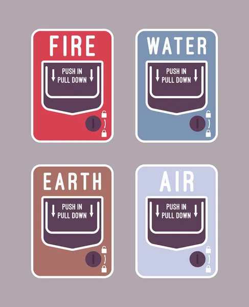 火、 水、 空气和地球报警 — 图库矢量图片
