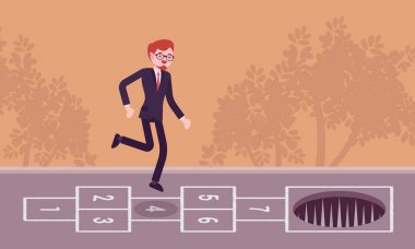 Seksek, soluk önünde oynayan genç kaygısız işadamı