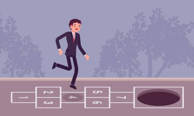 Seksek, çukur önünde oynayan genç kaygısız işadamı