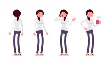 Küme kadın katip ayakta pozlar, arka, önden görünüm