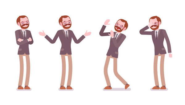 Set of male professional teacher showing negative emotions