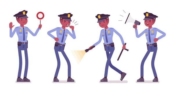 Policía con señales y luz — Vector de stock