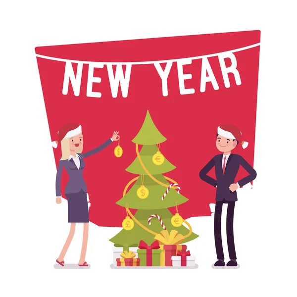 Ano novo árvore dinheiro decoração — Vetor de Stock