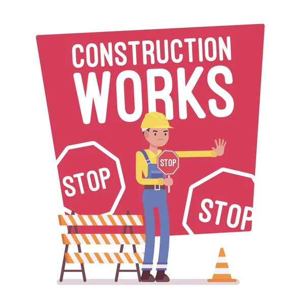 Obras de construcción stop poster — Vector de stock