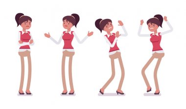 Genç kadın ofis çalışanı olumsuz duygular gösterilen kümesi