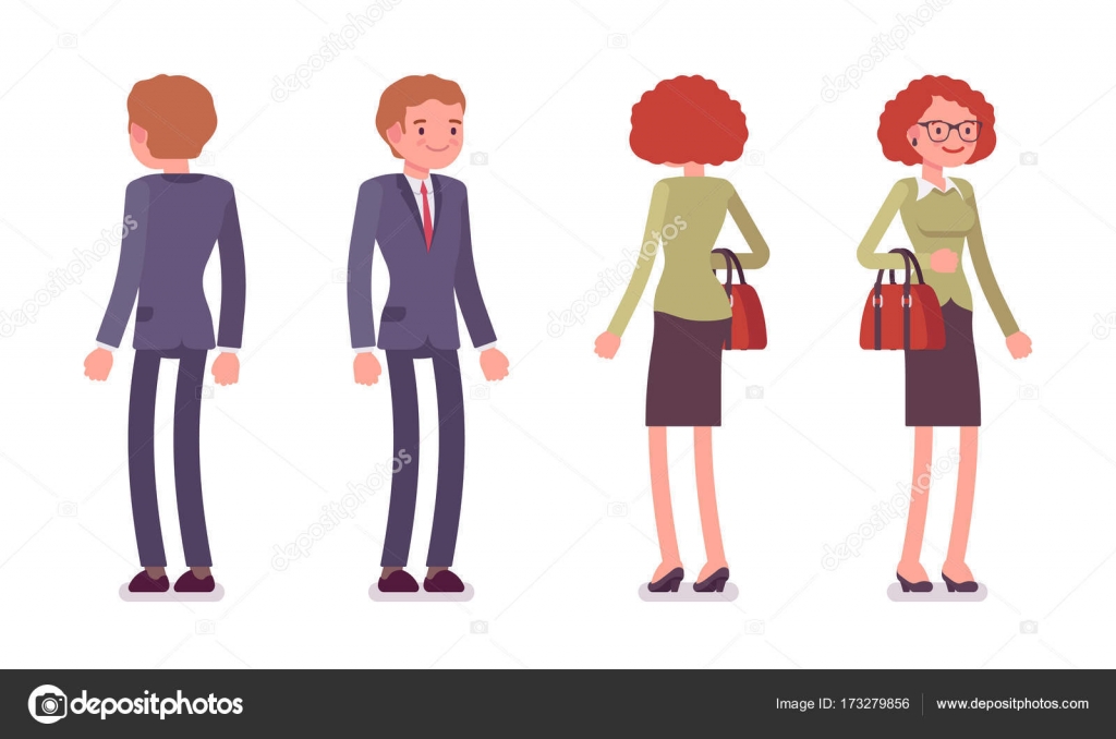 Set of male and female office workers standing, rear, front Stock Vector  Image by ©Andrew_Rybalko #173279856