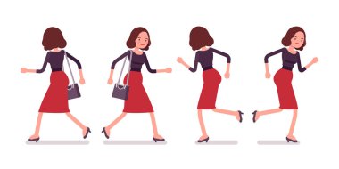 Çalışan poz, arka, önden görünüm genç Sekreteri kümesi