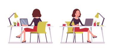 Oturma poz, arka, önden görünüm içinde genç Sekreter ayarla