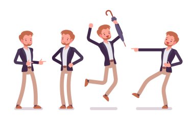 Genç mutlu dandy olumlu duygular gösterilen kümesi