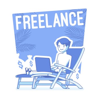 Serbest mutlu adam. Lineart konsept illüstrasyon