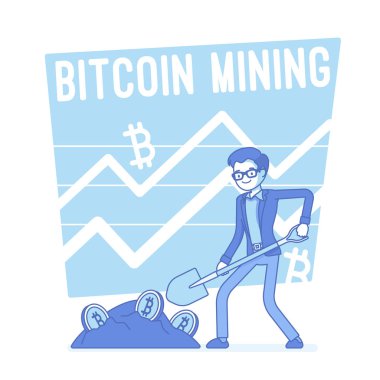 Bitcoin incelemesi. Lineart konsept illüstrasyon