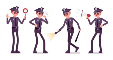 Işık ve sinyalleri ile genç polis memuru