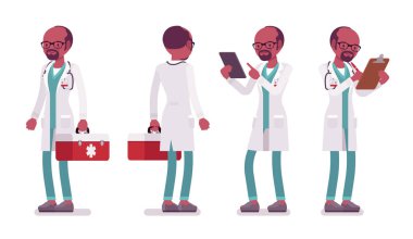 Siyah erkek doktor ayakta poz.