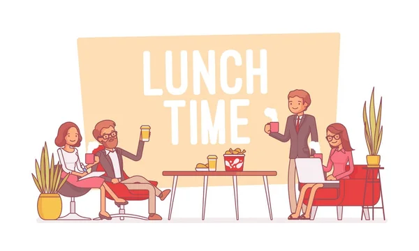 E 'ora di pranzo in ufficio. Illustrazione del concetto di Lineart — Vettoriale Stock