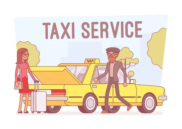 Servicio de taxi. Ilustración del concepto lineal — Archivo Imágenes Vectoriales
