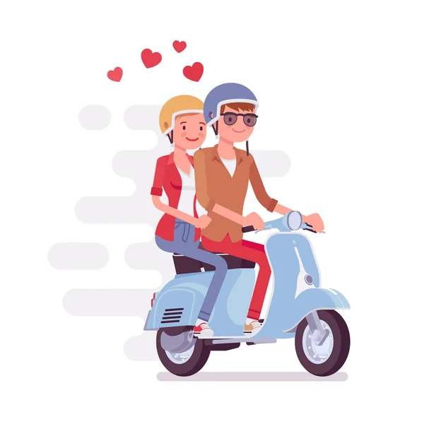 Couple amoureux sur scooter — Image vectorielle