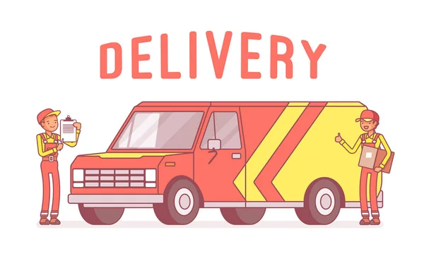 Delivery van and workers — Stock Vector
