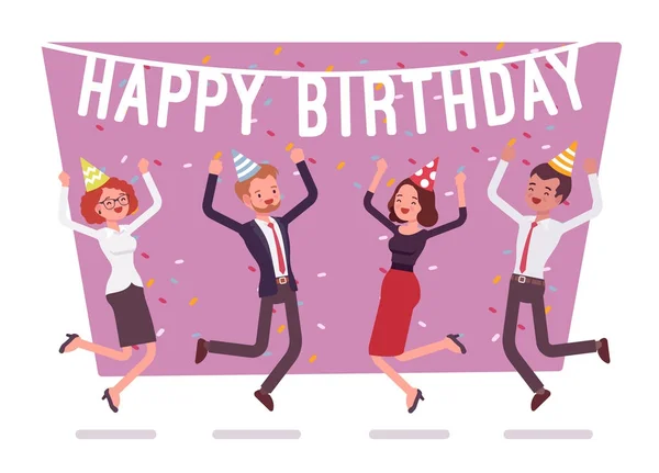 Festa de aniversário feliz no escritório —  Vetores de Stock