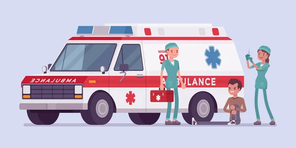 Doctors near the ambulance car — Stock Vector