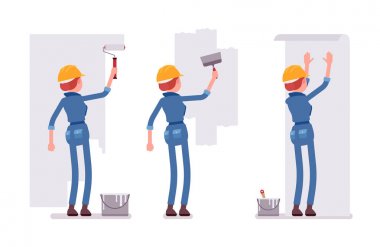 Kadın işçi duvarlar ile çalışma kümesi