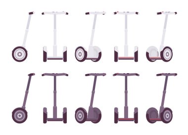 Beyaz ve gri renklerde segways kümesi