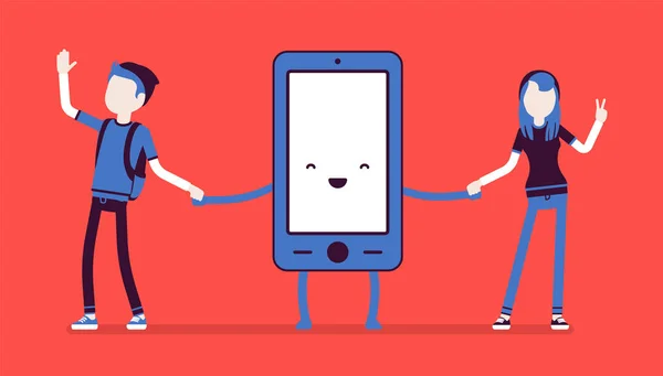 Smartphone persahabatan dengan orang-orang - Stok Vektor