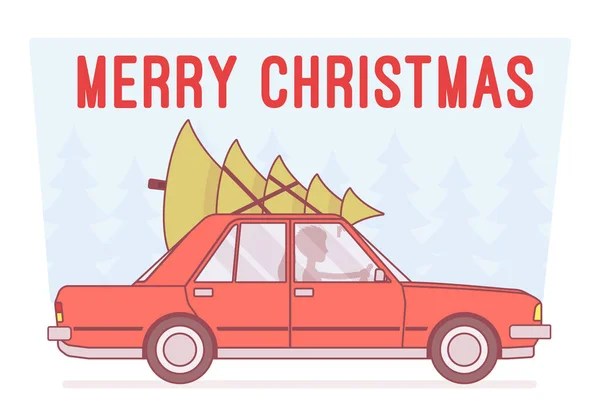Merry Christmas Tree na górze samochodu — Wektor stockowy