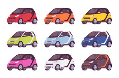 Farklı renklerde mini elektrikli arabaya kümesi