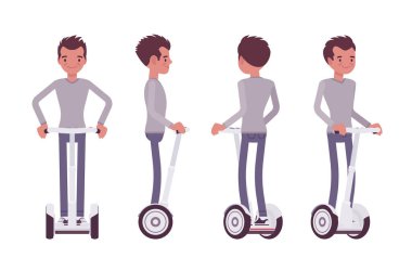 Adam beyaz bir elektrikli scooter sürme